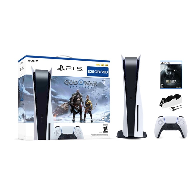 PlayStation 5 Disc Edition God of War Ragnarok Bundle with Resident Evil 8 and Mytrix Controller Charger