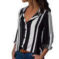 thumbnail image 1 of Chemisier Blouse Décontracté pour Femmes à Manches Longues Retroussées, Col en V, Boutonné, à Rayures, 1 of 9