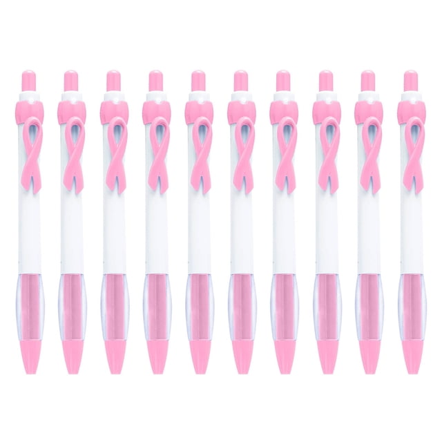 10 Pcs Ribbon Retractable Gel Roller Pen Breast Cancer Awareness Ribbon Pen Point Breast Cancer Pens Plastic Gel Ballpoint Pens For Women Gift 10ML