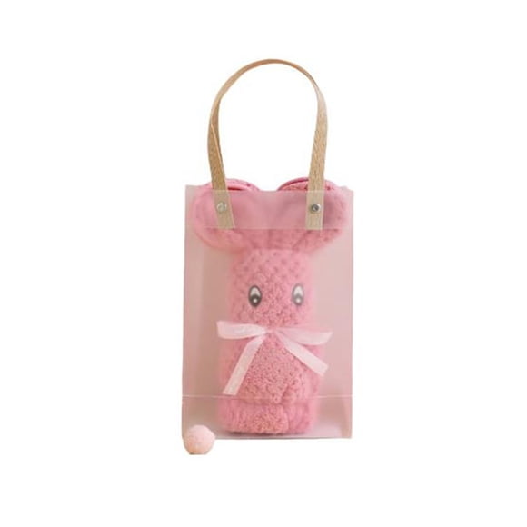 F Little Handheld Gift Childrens Towel Coral Fleece Foldable Rabbit Shape With Pvc Gift Bag Unfolded Size 13.78 X 29.53 Inches Cotton Rose Red