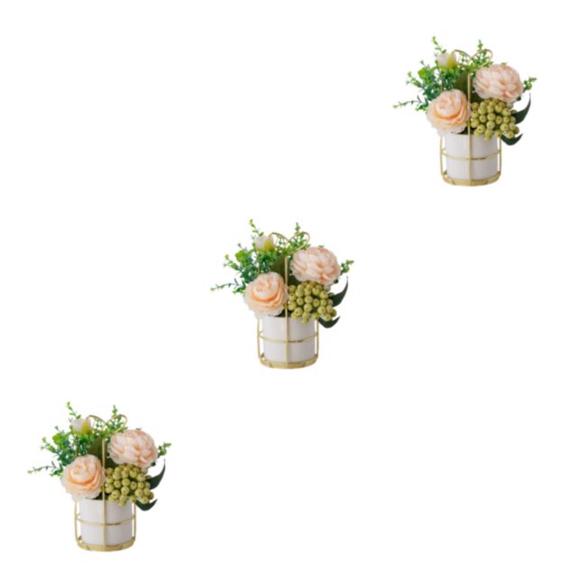 relayinert Simulation Flower Set Low Maintenance Easy To Clean Fake Peony Silk Hydrangea Flower Silk Artificial Flowers With Vase Pinellia Champagne 3Set