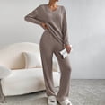 thumbnail image 1 of Ensembles de Survêtements pour Femmes Manches Longues Col Rond Haut Pantalon Grand Ensemble Deux Pièces Tenues Assorties avec Poches Kaki P, 1 of 7