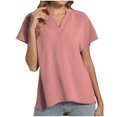 thumbnail image 5 of Timegard Womens Cotton Linen Tops Short Sleeve V-Neck Solid Color Lightweight Casual Loose Top Basic Tee, 5 of 5
