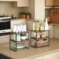 thumbnail image 1 of LEDREM 2-Tier Stackable Kitchen Cabinet Organizer Shelf, Adjustable & Expandable Storage Rack for Spices, Utensils, Books，Metal & Wood, Black，Brown, 1 of 7