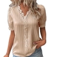 thumbnail image 1 of Lenpel Women's Summer Tops Plus Size Ruffle Short Sleeve V Neck Lace Trim Textured Shirts Dressy Casual Blouses, 1 of 4