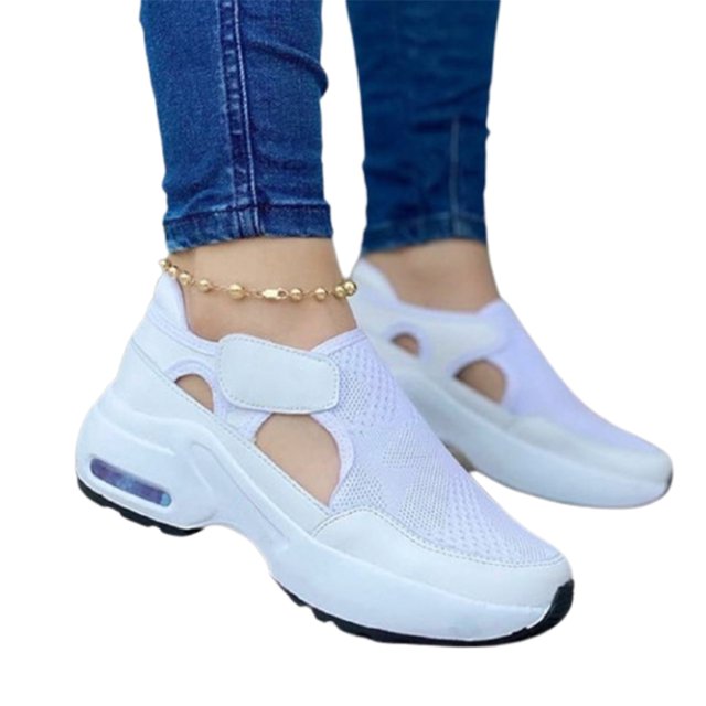 Chaussures de Mode pour Femmes Semelle Coussin d'Air Volant Tissées à Scratch Dessus en Maille Ajourée
