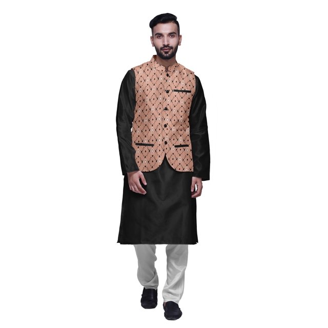 Atasi Ensemble de Pyjama Kurta Churidar Ethnique avec Veste Nehru Imprimée pour Hommes
