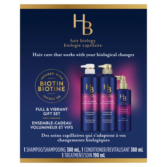 Hair Biology – Full & Vibrant Set with Biotin - 380mL Volumizing Shampoo, 380mL Volumizing Conditioner, 190mL Thickening Treatment for fine or thin hair Gift set