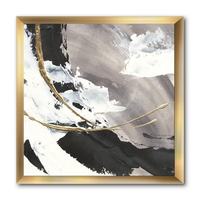 Designart Arcs Peints Charmant II Art Mural Encadré Montrant des Arcs Abstraits Dorés sur un Fond Texturé Noir, Blanc et Gris, Imprimé sur Toile de Coton de Qualité Supérieure et Monté dans un Cadre Doré de 1,5 Po de Large, Prêt à Accrocher avec Trousse Incluse, Convient à la Déco Maison Moderne.