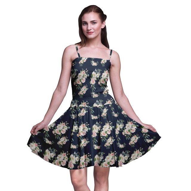 Bimba Robe d'Été Sans Manches Mini Fluide à Bretelles pour Femme, Robe Soleil à Imprimé Floral - Medium