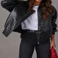 thumbnail image 4 of Women Leather Jacket  Long Sleeve Zipper Closure Bomber Jacket, 4 of 9