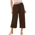 thumbnail image 1 of Yuyuzo Wide Leg Pants for Women High Waist Cotton Linen Drawstring Ruched Solid Color Boho Beach Trousers, 1 of 5