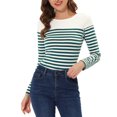 thumbnail image 1 of INSPIRE CHIC Blouse pour Femme à Rayures à Blocs de Couleur à Manches Longues T-Shirt Décontracté TP Blanc Bleu, 1 of 6