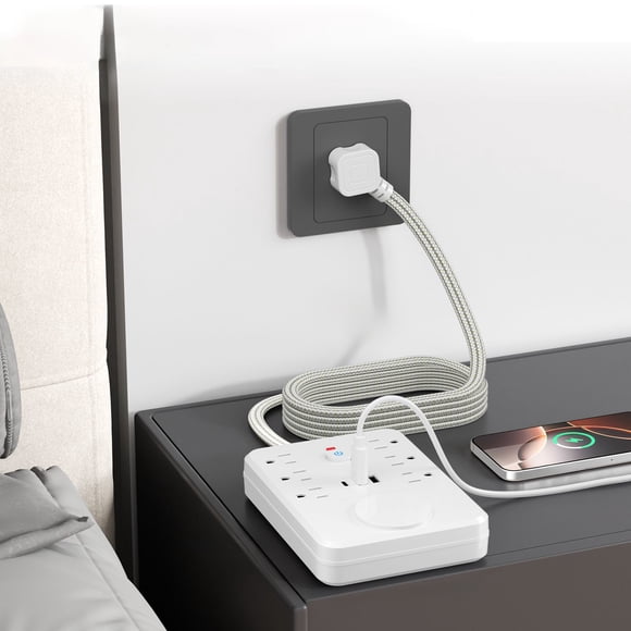 MTBLYS 6 Ac Outlets Power Strip Tower 2 Usb 1 C Ports Wireless Charging Station 5.25Ft Cord Desk Travel Fast Charging Hub for Multiple Devices