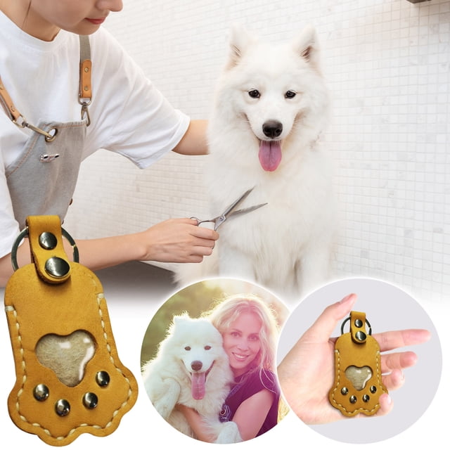 Aufmer 4 Pcs Personalized Pet Memorial Keyring, Cute Leather Paw Design for Purse or Bag, 4.72x2.24in(Yellow)