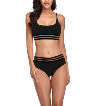TopLLC Maillot de Bain Deux Pièces pour Femme, Ensemble de Bikini Mode Décontracté pour Femme Maillot de Bain Deux Pièces Rembourré Uni Tenue de Plage Taille Haute Contrôle du Ventre Tankini Maillots de Bain pour Femmes Ensembles Bikini