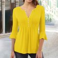 thumbnail image 2 of Diufon Womens Dressy Tops Casual Ruffle 3/4 Sleeve Button V Neck Loose Shirts Trendy Solid Color Basic Blouse, 2 of 3