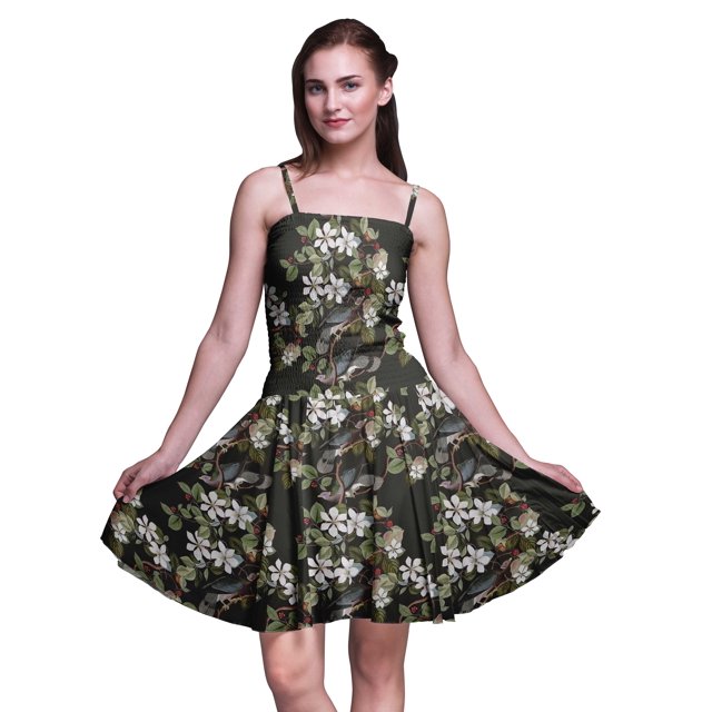 Bimba Robe Cocktail au-Dessus du Genou Smockée pour Femmes Robe d'Été Fluide-TG