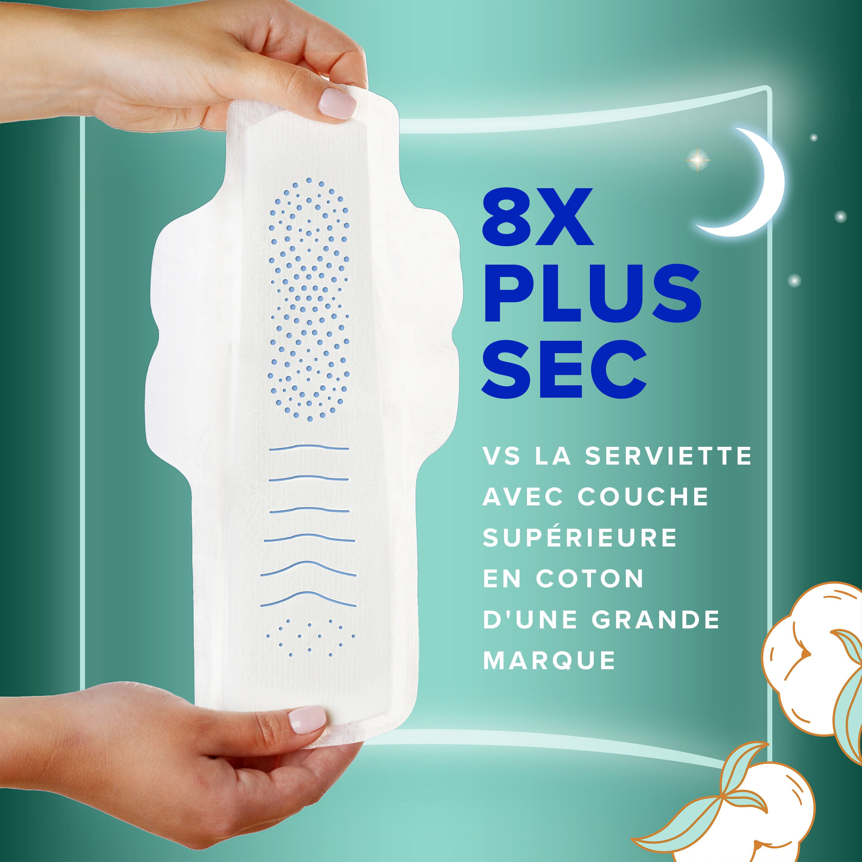 Always Coton Pur Serviettes Hygiéniques pour Femmes, Taille 5, de Nuit, Flux Très Abondant, avec Ailes, Non Parfumées