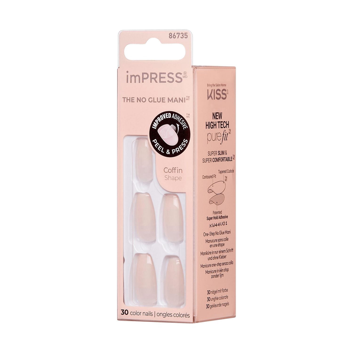 KISS ImPRESS Couleur - Ongles Artificiels, Forme Cercueil Moyen