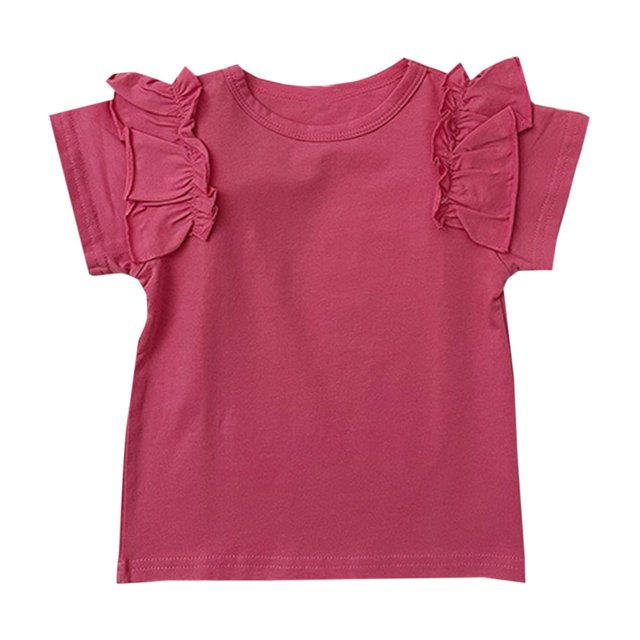 Birdeem Shirts for Girls Children Solid Color Loose Girl Ruffle Sleeve Round-Neck Blouses Western Style Top