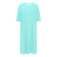 thumbnail image 3 of CFLVAEK Womens Robes Lightweight Half Sleeve Robe Loose Fitted Zipper Bathrobes with Pockets Solid Color Full Length House Coat Blue XL, 3 of 7