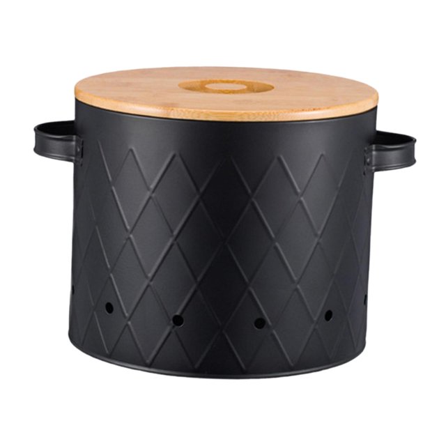 DOLITY Kitchen Vegetable Storage Tin Potato Onion Garlic Storage Bin with Lid Kitchen Storage Canister for Kitchen Countertop Pantry Black Large