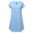 thumbnail image 5 of LOVZFMLL Mode Femmes Ample Col en V Été Uni Manches Courtes Robe en Coton et Lin Bleu Clair P, 5 of 5