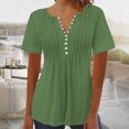 thumbnail image 2 of AherBiu Womens Tops Summer Button Round Neck Solid Color Ruched Dressy Casual Loose Tunics Tshirts, 2 of 3
