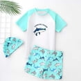 thumbnail image 2 of MIASHUI Boys Two Piece Rash Guard Swimsuits Kids Short Sleeve Swimwear Sets with Hat,Light Blue,3-4 Years, 2 of 3