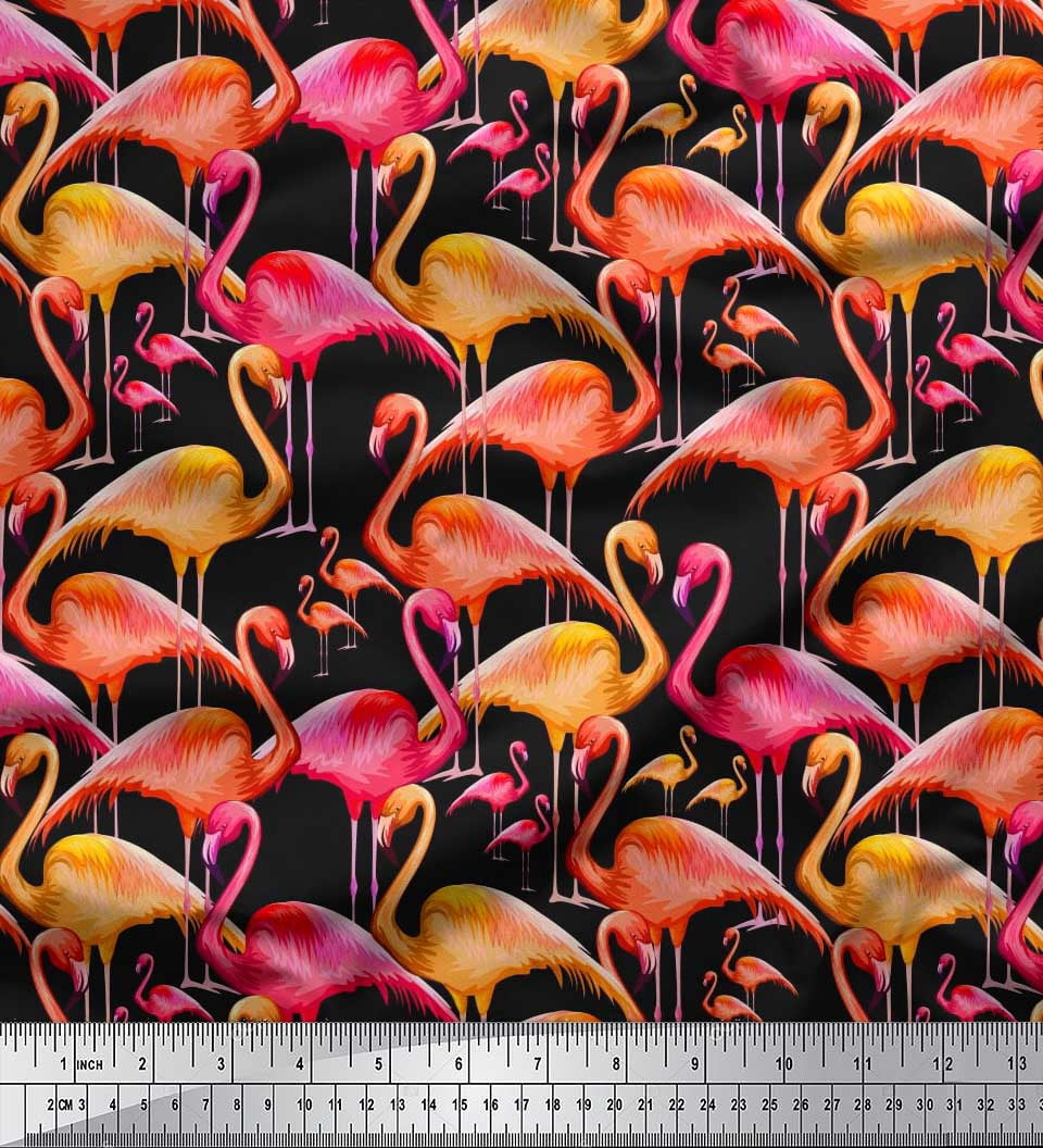 Soimoi Tissu Poly Georgette Flamant Rose Imprimé au Mètre 42 Pouces de Large
