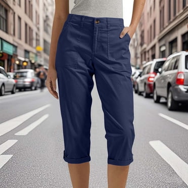 Soki Cargo Capri Pants for Women High Waisted Relaxed Fit Elastic Knit Waist Casual Capris Trousers Cropped Pants
