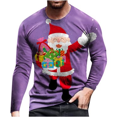 EGNMCR Men's T-shirts Men Casual Christmas Bow-knot Digital Printing Pullover Round Neck Long Sleeve Blouse T-shirt