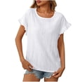 thumbnail image 2 of AherBiu T-Shirts pour Femmes Tendance Col Rond Manches Courtes T-Shirts Décontractés d'Été Plissés T-Shirt Uni Hauts, 2 of 7