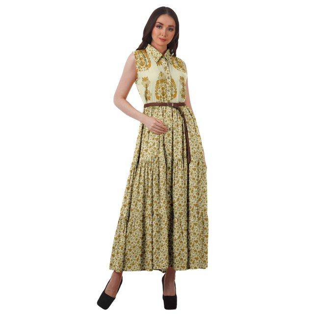 Moomaya Robes Chemises à Col pour Femmes Imprimées en Rayonne à Boutons Robes Maxi pour Femmes
