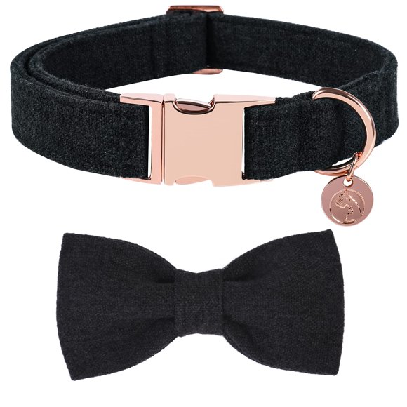 DOgWONg Collier pour Chien en Coton avec Nœud Collier pour Animaux de Compagnie Noir Durable Réglable pour Petits Moyens Grands Chiens