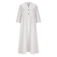 thumbnail image 5 of Mceream Plus Size V-Neck Long Dress with Button Front, Flowy A-Line Cut, Soft Cotton Blend for Everyday Wear & Work – Elegant & Comfortable White M, 5 of 5