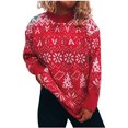 thumbnail image 2 of Autumn Winter Women's Christmas Printing Splicing Round Neck Long Sleeve Line Sweater Tops Blouse, 2 of 7
