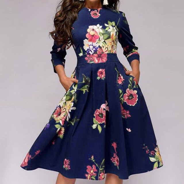 MesaSe Womens Floral Printed Tunic Flared Midi Dress