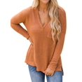 thumbnail image 3 of Women Side Split Hem V Neck Long Sleeve Pocket Pullover Shirt, 3 of 7