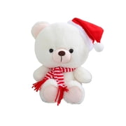 White Christmas Teddy Bear Plush Toy With Hat Soft Stuffed Animal Doll Holiday Gift For Kids Boys Girls Birthday Xmas Decoration 9 Inches