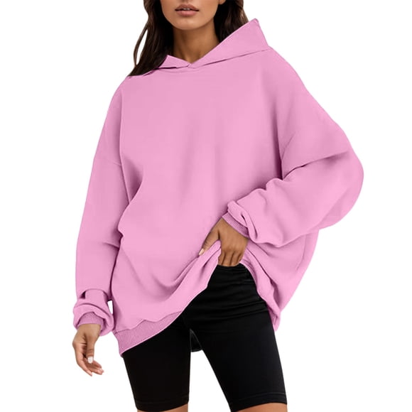 LUOGENLI Womens Oversized Sweatshirts Pullover Hoodies Short Velvet Oversized Hoodies Hooded Sweatshirts Comfy Casual Pullover Loose Fall Winter Clothes Womens Hoodies Pullover Plus Size Pink Size S