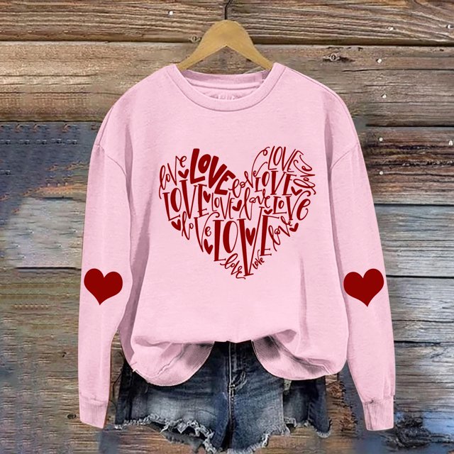 Meichang Sweat-Shirt Femme Saint-Valentin Graphique Cœur Amour Décontracté Col Rond Manches Longues Coupe Ample Saint-Valentin