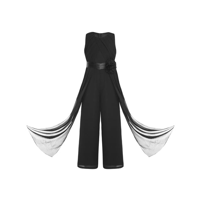 Moggemol Kids Girls Ruffled Chiffon Pageant Banquet Rompers Summer Sleeveless Wide Leg Pants Jumpsuit Playsuit Black 16