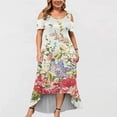 thumbnail image 2 of TopLLC Robes d'Été pour Femmes Grande Taille à Manches Courtes Robes Maxi à Fleurs Robe de Soirée à Épaules Dénudées avec Poches Robe Formelle Femme, 2 of 5