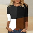 thumbnail image 2 of IROINID Rabais T-Shirts pour Femmes à Manches 3/4 Imprimés T-shirt Ample Blouse Mi-Longue Col Rond Hauts de Détente, Kaki, 2 of 4