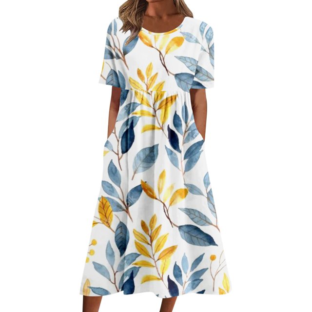 2025 Robe Bohème pour Femmes Courte Robe Femme Manches Col Rond Poche Robe à Boutons devant Robe Décontractée Imprimée Courte Robes pour Femme Robe à Col Rond Printemps