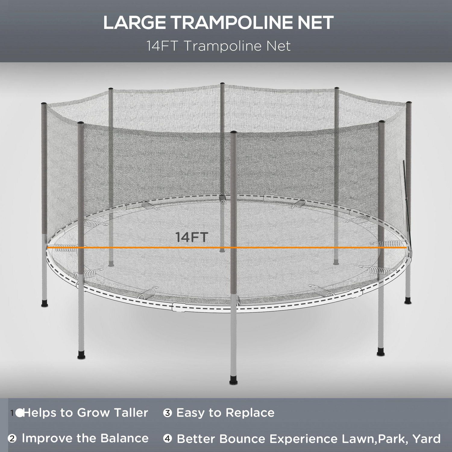Soozier 14ft Frence Replacement Round Trampoline Enclosure（Net Enclosure Only）