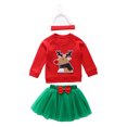 thumbnail image 1 of Opperiaya Girls Christmas Clothes Set Red Pullover Green Yarn Skirt and Cap, 1 of 9