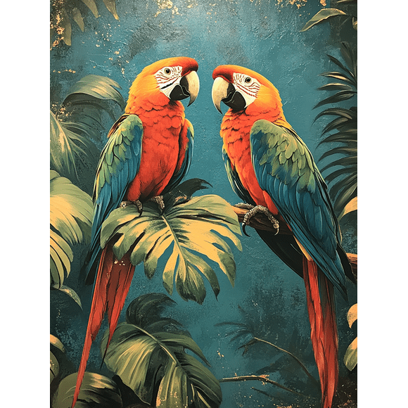 Qisvanset Art Mural sur Toile Encadrée 12x16 Pouces Perroquet Tropical Botanique Oiseau Exotique Décoration Murale